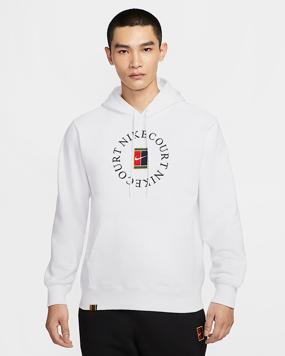NikeCourt Heritage Dri-FIT 男子速干针织网球套头连帽衫 - 白色/黑