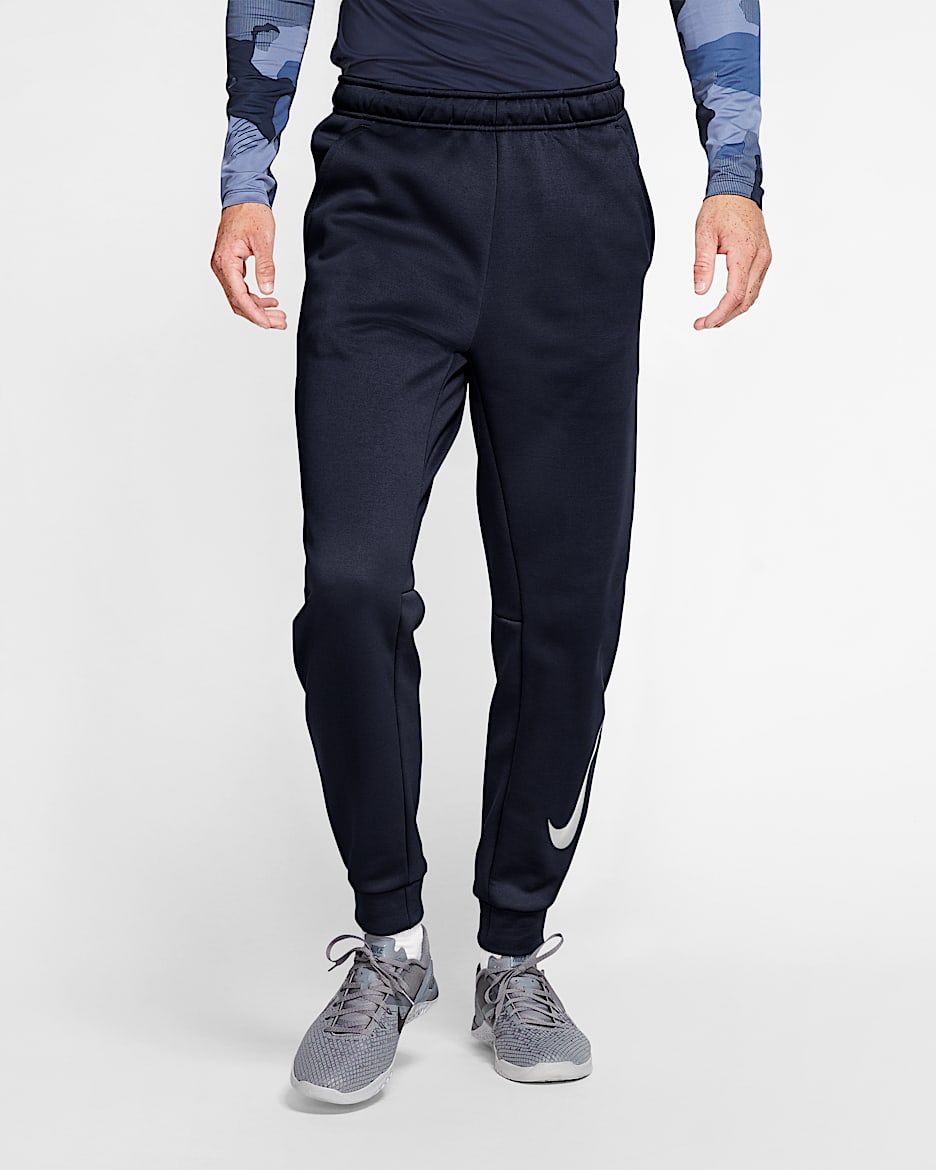 Nike Therma Tapered 男子训练长裤 - 黑曜石色/白色