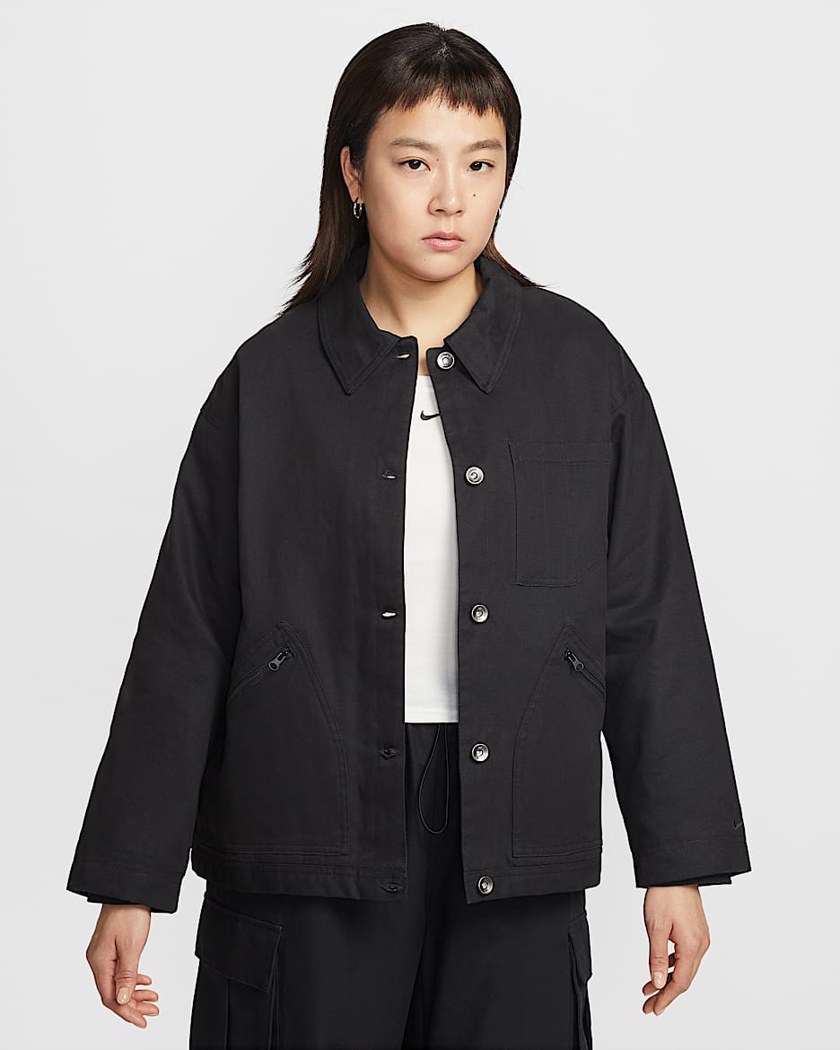Nike Sportswear 女子 Oversize 风摇粒绒里料拼接夹克 - 黑/黑