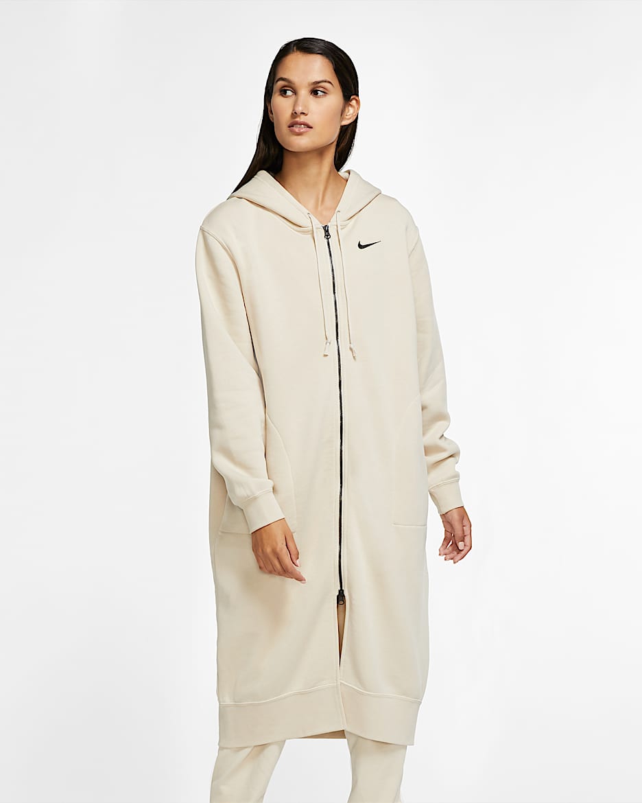 Nike Sportswear 女子长款全长拉链开襟起绒外套 - 燕麦色/黑