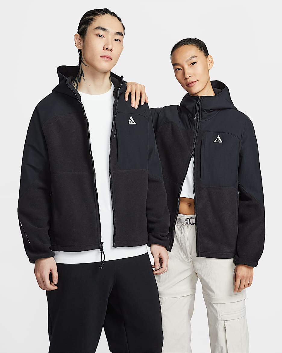 Nike ACG "Wolf Tree" Plus 男子全长拉链开襟宽松摇粒绒连帽上衣 - 黑/黑/山峰白