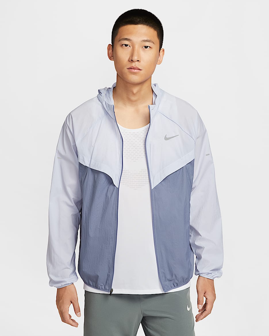 Nike Stride Repel 男子拒水跑步夹克防晒衣皮肤衣 - 幻影/世界靛青