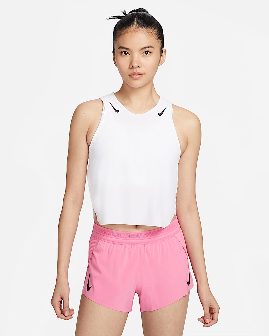 Nike AeroSwift Dri-FIT ADV 女子速干短款跑步背心 - 白色/黑