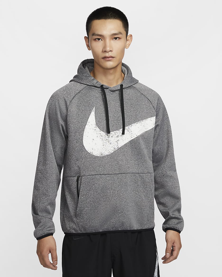Nike Therma-FIT 男子加绒训练套头连帽衫 - 黑/调色/黑/白色