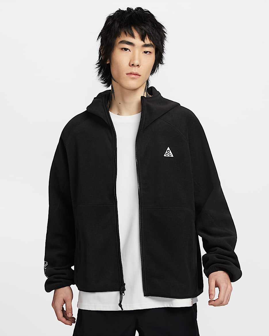 Nike ACG "Wolf Tree" 男子摇粒绒全长拉链开襟连帽衫 - 黑/煤黑/山峰白