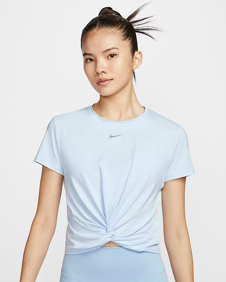 Nike One Classic Twist Dri-FIT 女子速干扭结设计短袖上衣 - 紫蓝/黑