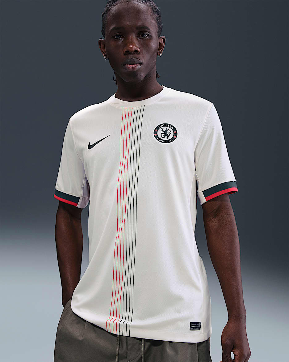 2025/26 赛季切尔西客场球迷版 Nike Dri-FIT 男子速干足球球衣 - 幻影灰白/速度红/银河绿/银河绿