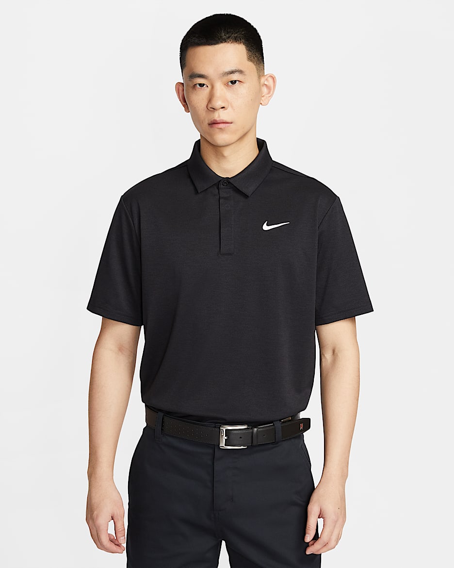 Nike Tour Dri-FIT 男子速干提花高尔夫翻领T恤 - 黑/黑/白色