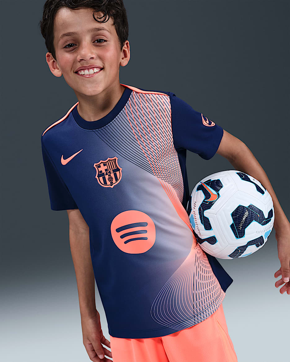 巴萨 Academy Pro Third Nike Dri-FIT 大童速干赛前足球上衣 - 深藏青/亮橙