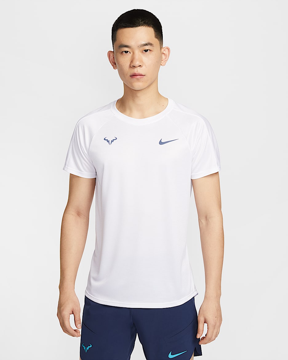 Rafa Challenger Nike Dri-FIT 纳达尔男子透气速干短袖网球上衣 - 白色/芬蓝