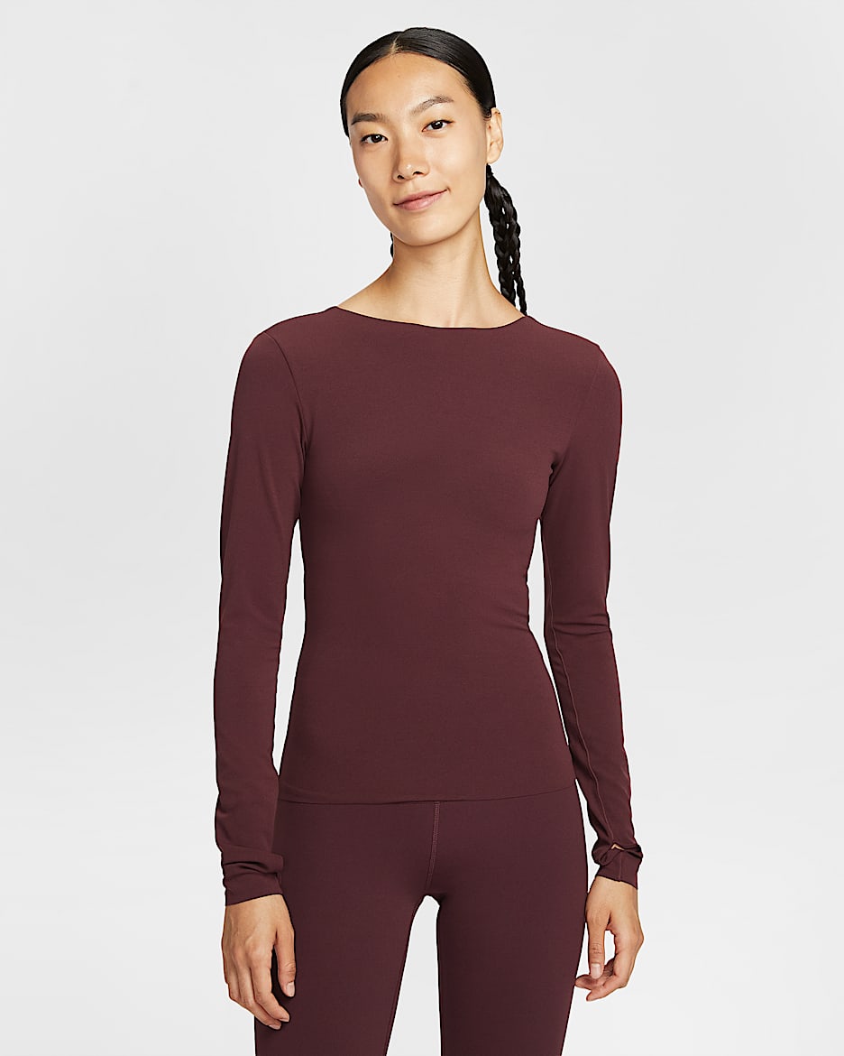 Nike Zenvy Dri-FIT 女子速干长袖上衣 - 鲜亮勃艮第酒红/白色