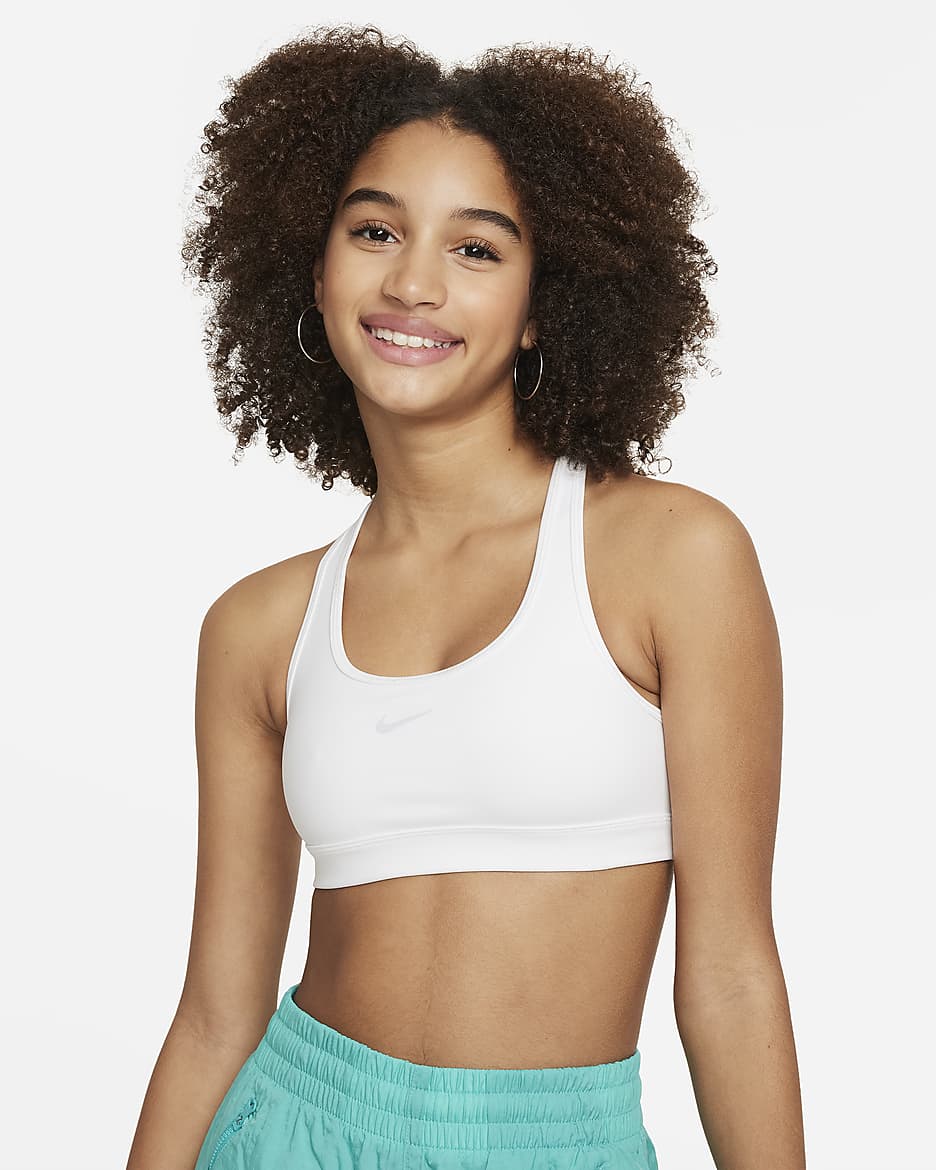 Nike Swoosh 大童（女孩）速干舒爽运动内衣 - 白色/白金色