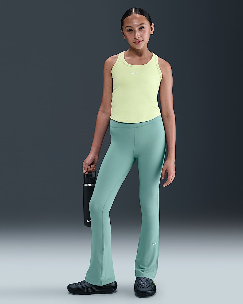 Nike One Dri-FIT 大童（女孩）速干喇叭紧身裤 - 大炮灰/白色
