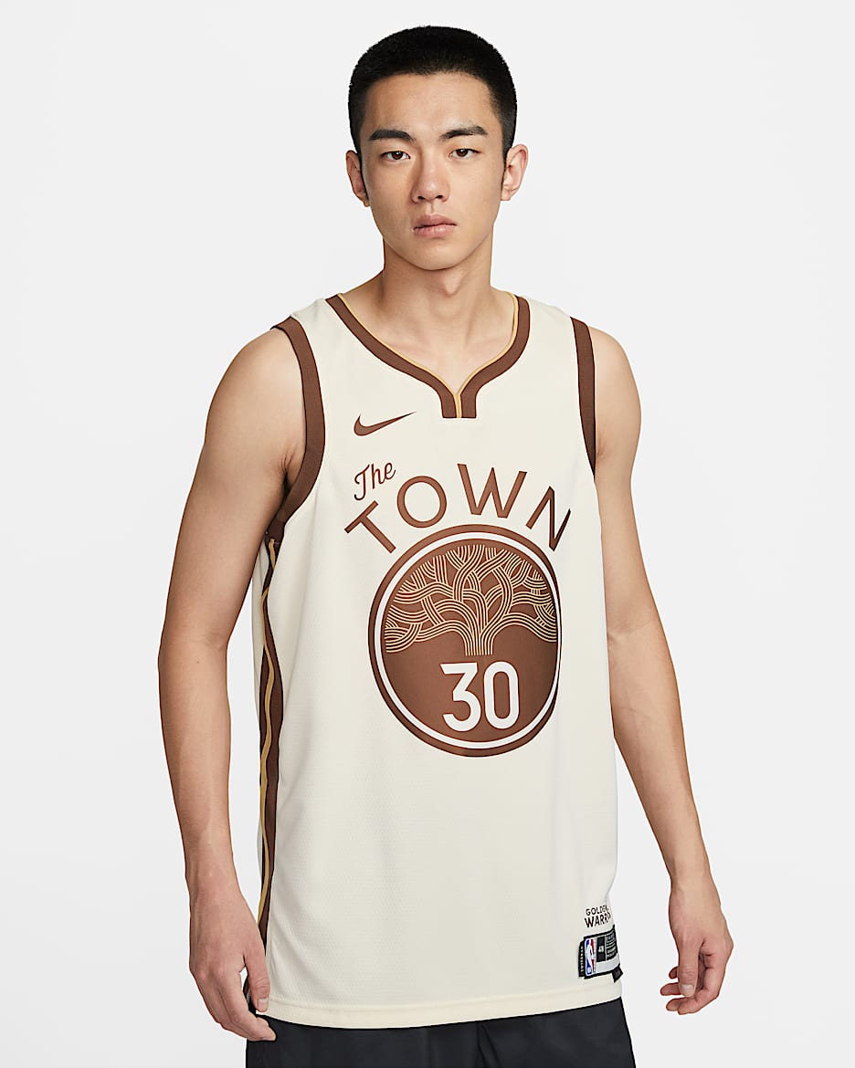 金州勇士队斯蒂芬·库里 (Stephen Curry) City Edition Nike NBA Swingman Jersey 男子速干球衣 - 自然白