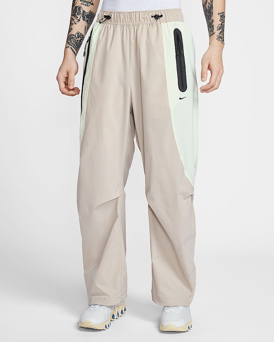 Nike Tech Dri-FIT 男子速干梭织撞色长裤 - 奶白 II/浅荧光黄/黑