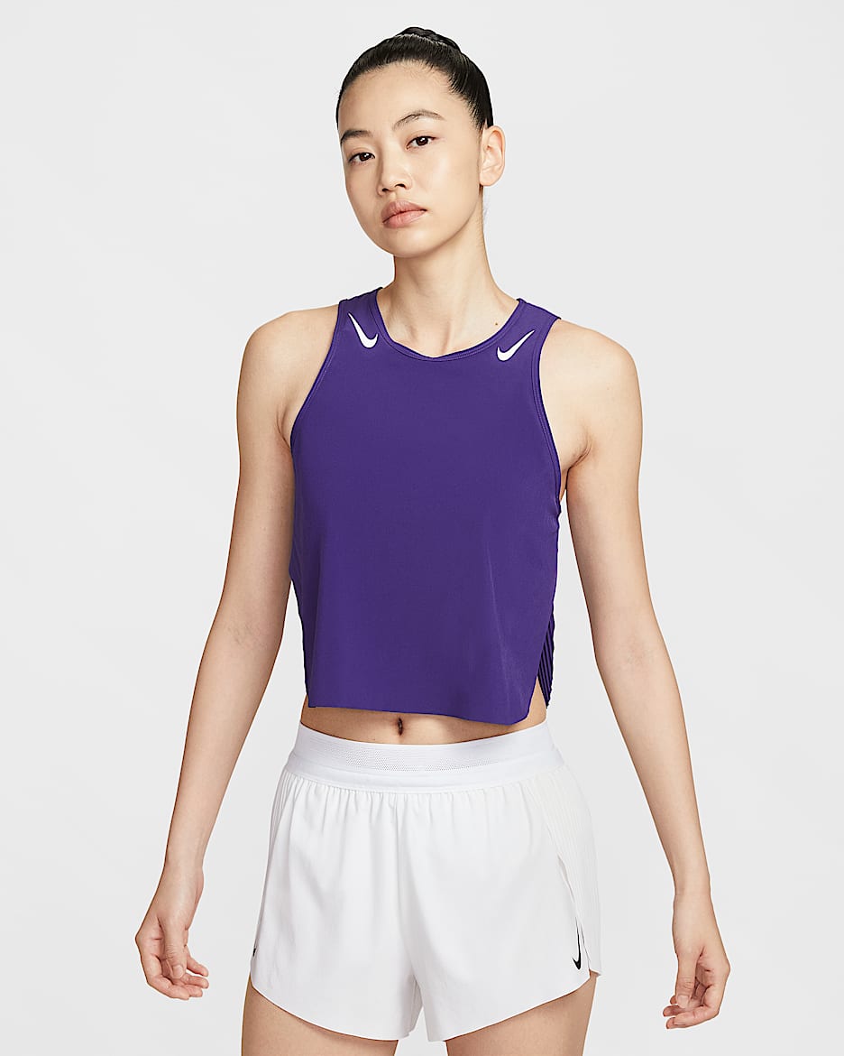 Nike AeroSwift Dri-FIT ADV 女子速干短款跑步背心 - 庭紫/白色