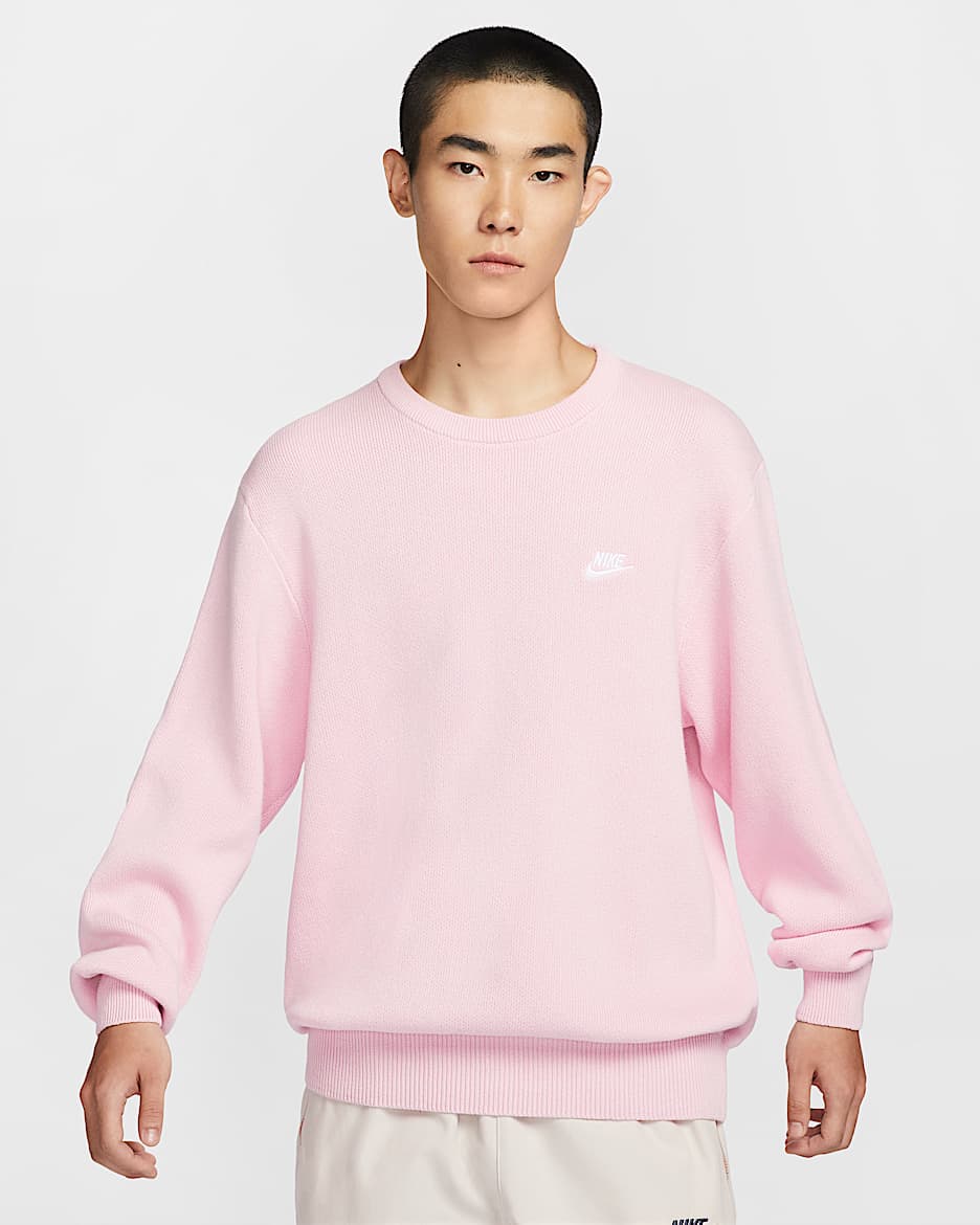 Nike Club 男子圆领毛衣 - 泡沫粉/白色