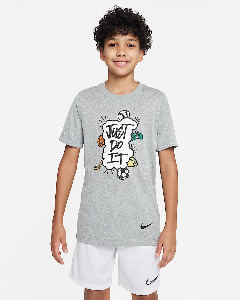 Nike Dri-FIT 大童（男孩）速干T恤 - 滚动灰/银/调色