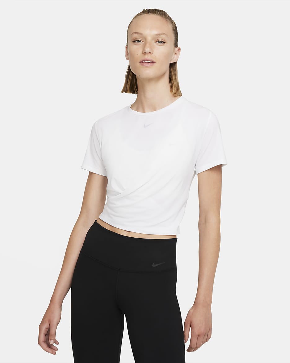 Nike Dri-FIT One Luxe 女子速干扭结式短款短袖上衣 - 白色