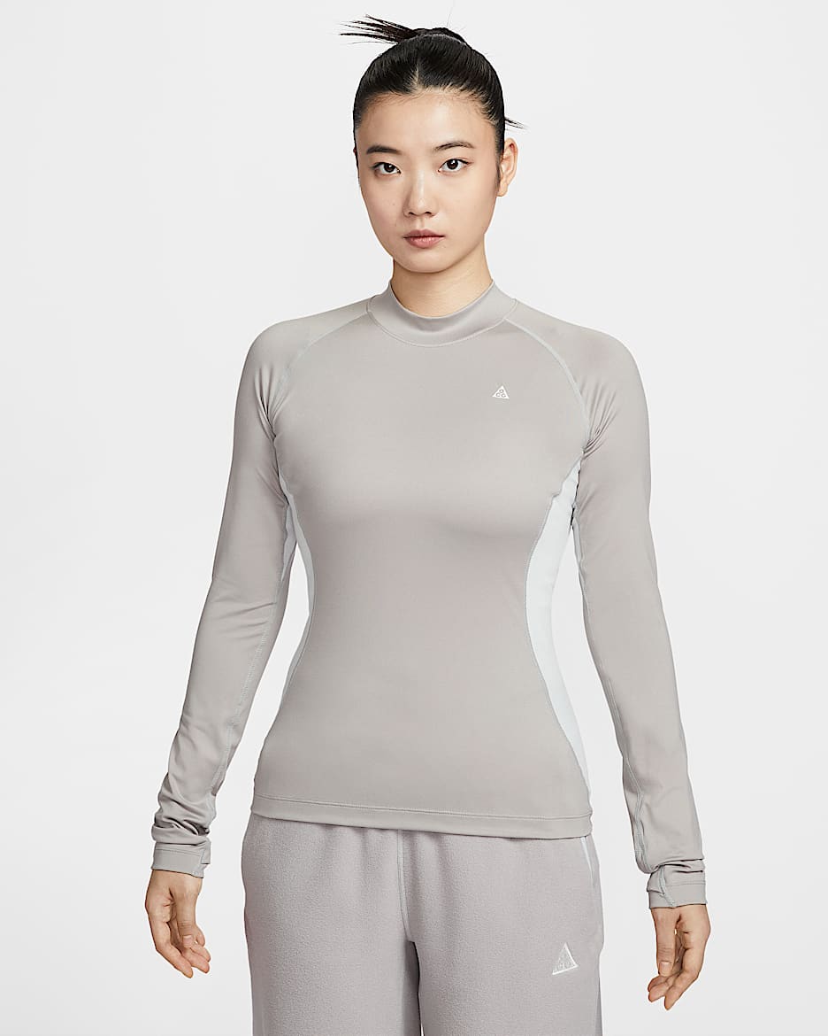 Nike ACG 女子速干长袖修身运动上衣 - 大学灰/尘光子色/雾灰/山峰白
