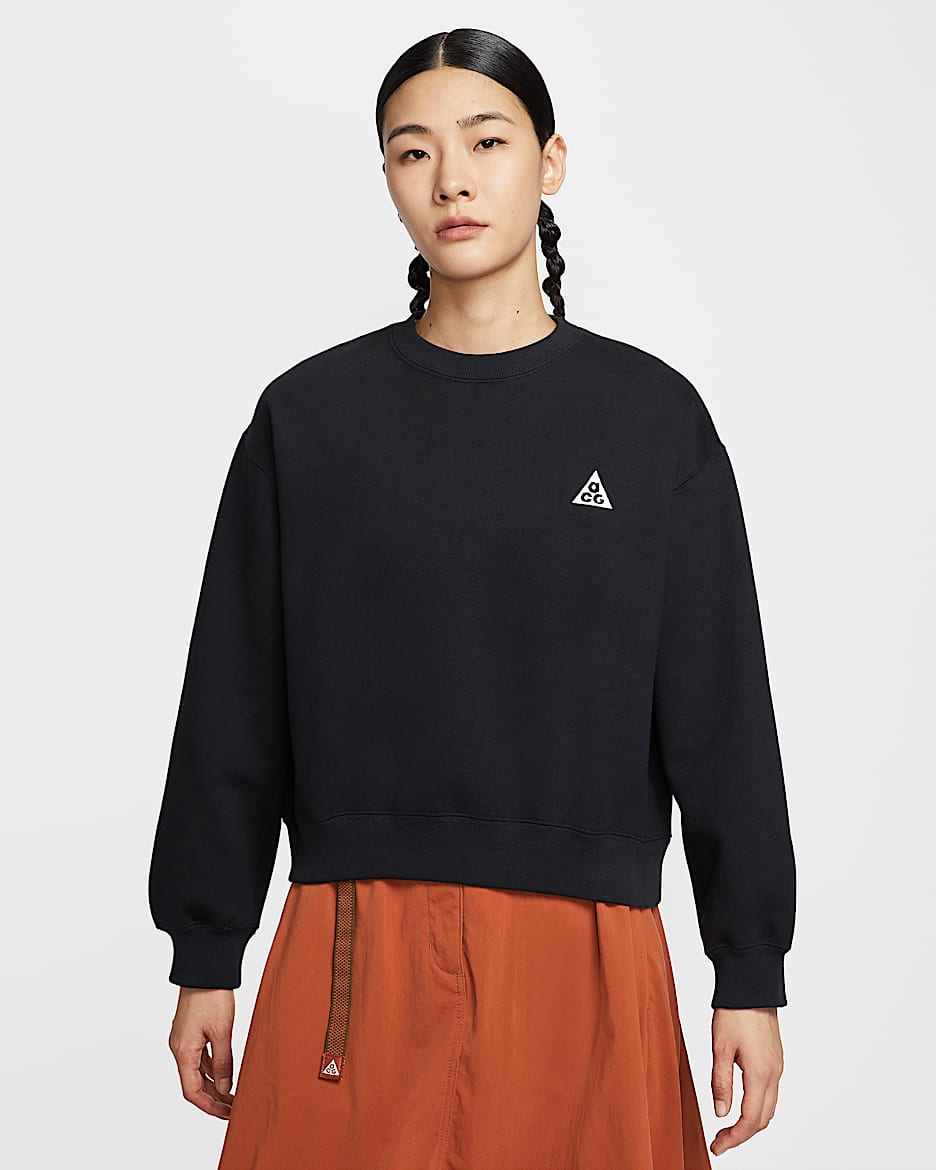 Nike ACG "Tuff Fleece" 女子拒水加绒圆领运动衫 - 黑/山峰白