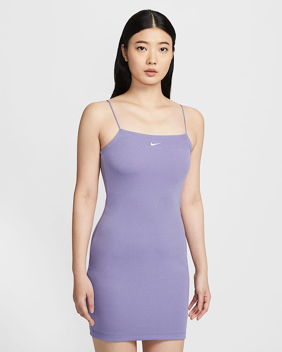 Nike Sportswear Chill Knit 女子紧身细罗纹吊带连衣裙 - 暗紫/帆白