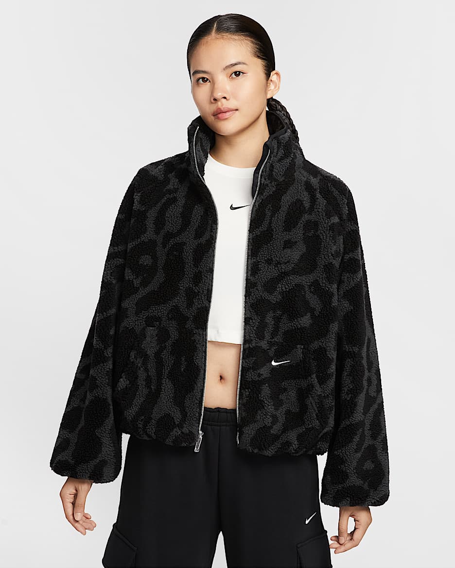 Nike Sportswear 女子仿羊羔绒夹克 - 黑/黑/帆白