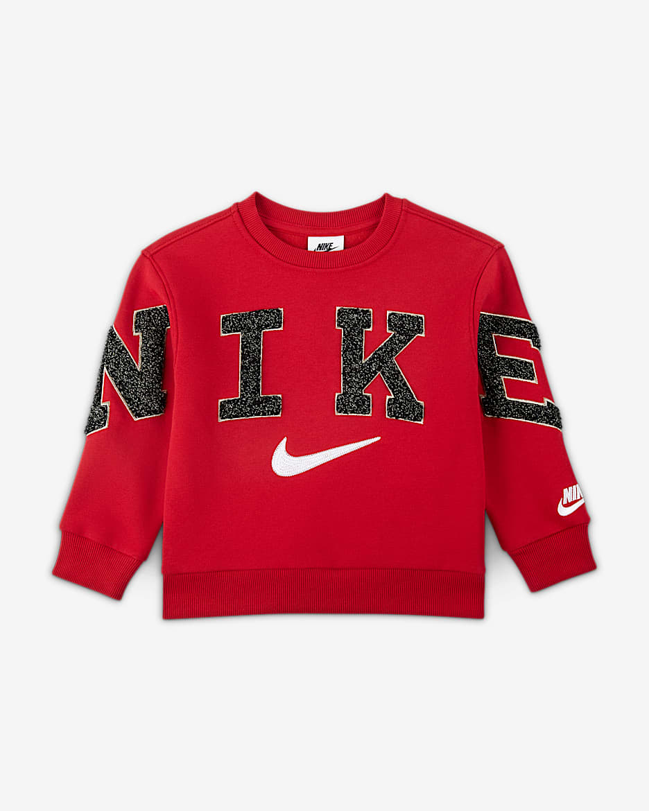Nike Club 幼童加绒圆领上衣 - 健身红