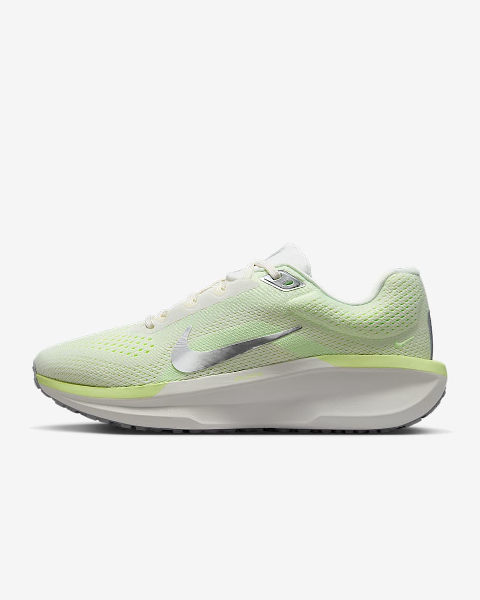 Nike Winflo 11 女子公路跑步鞋 - 帆白/微黄绿/荧光黄/金属银