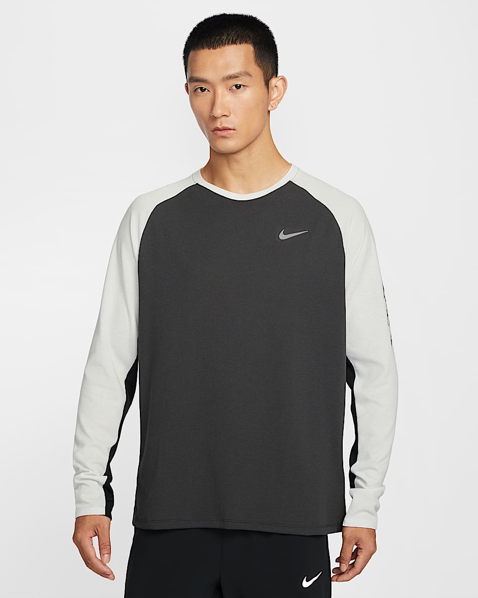 Nike Stride Dri-FIT 男子速干华夫格圆领跑步上衣 - 煤黑/浅银灰/黑