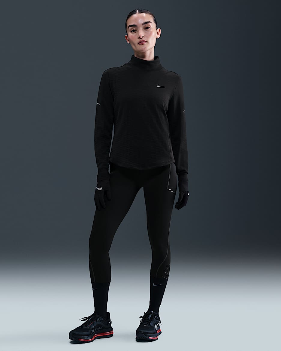 Nike Swift 女子高腰反光装饰跑步九分紧身裤 - 黑/暗烟灰