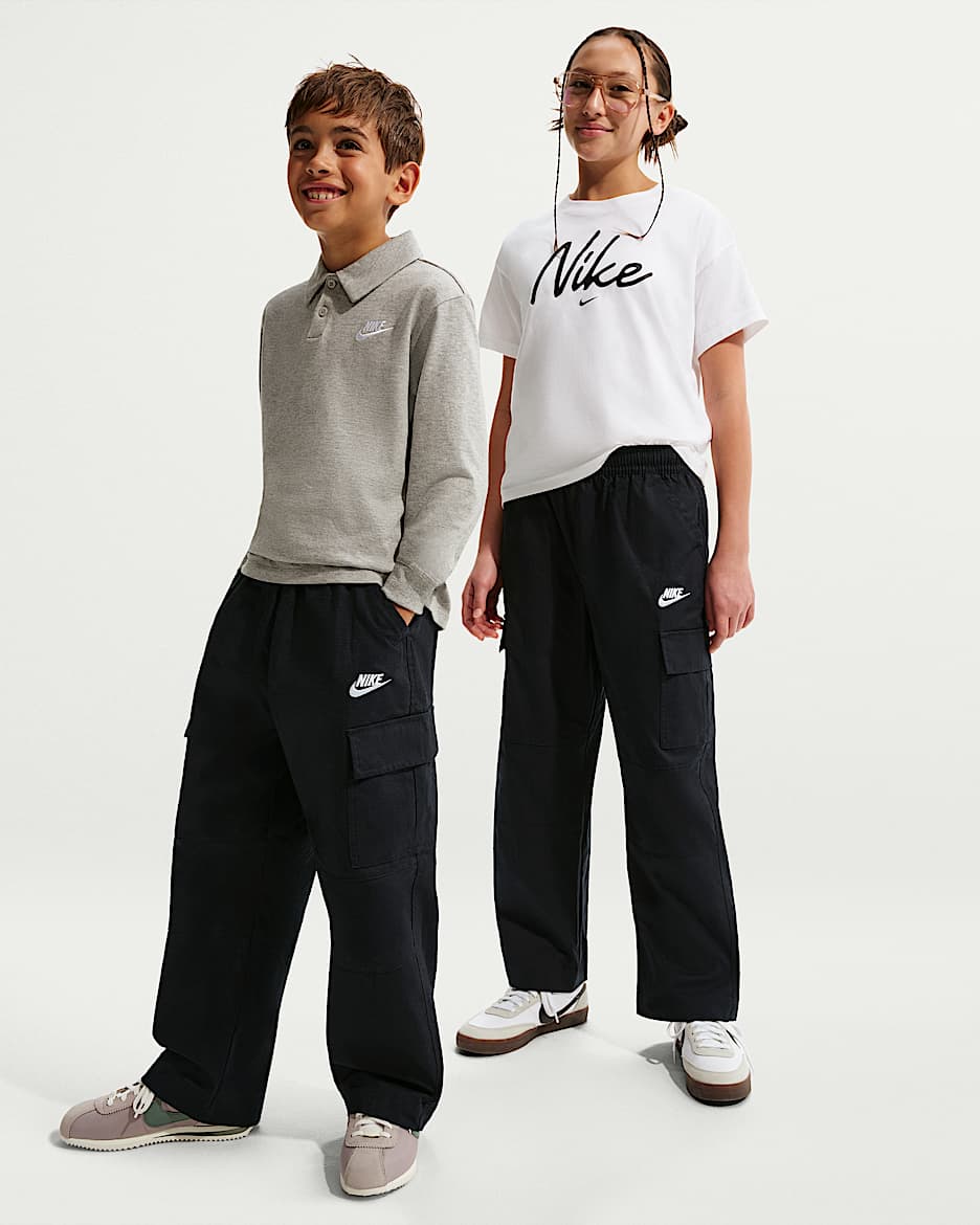 Nike Sportswear Club 大童梭织工装长裤 - 黑/白色