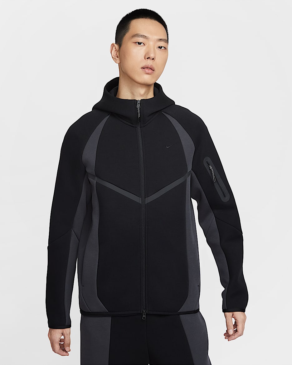 Nike Tech Windrunner 男子全长拉链开襟针织夹克 - 黑/煤黑/黑