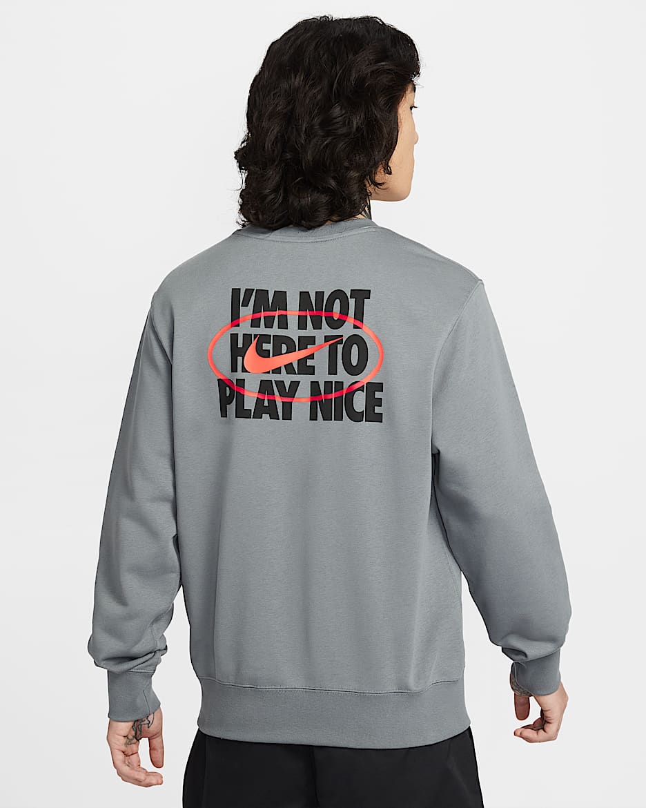 Nike Club 男子法式毛圈图案圆领上衣 - 烟灰