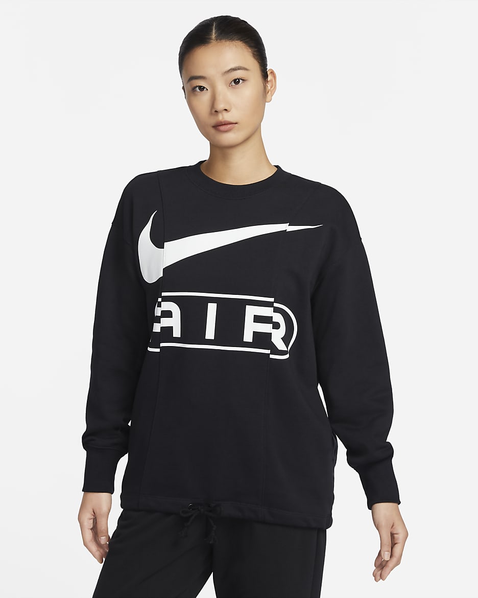 Nike Air 女子 Oversize 风法式毛圈圆领运动衫 - 黑/白色