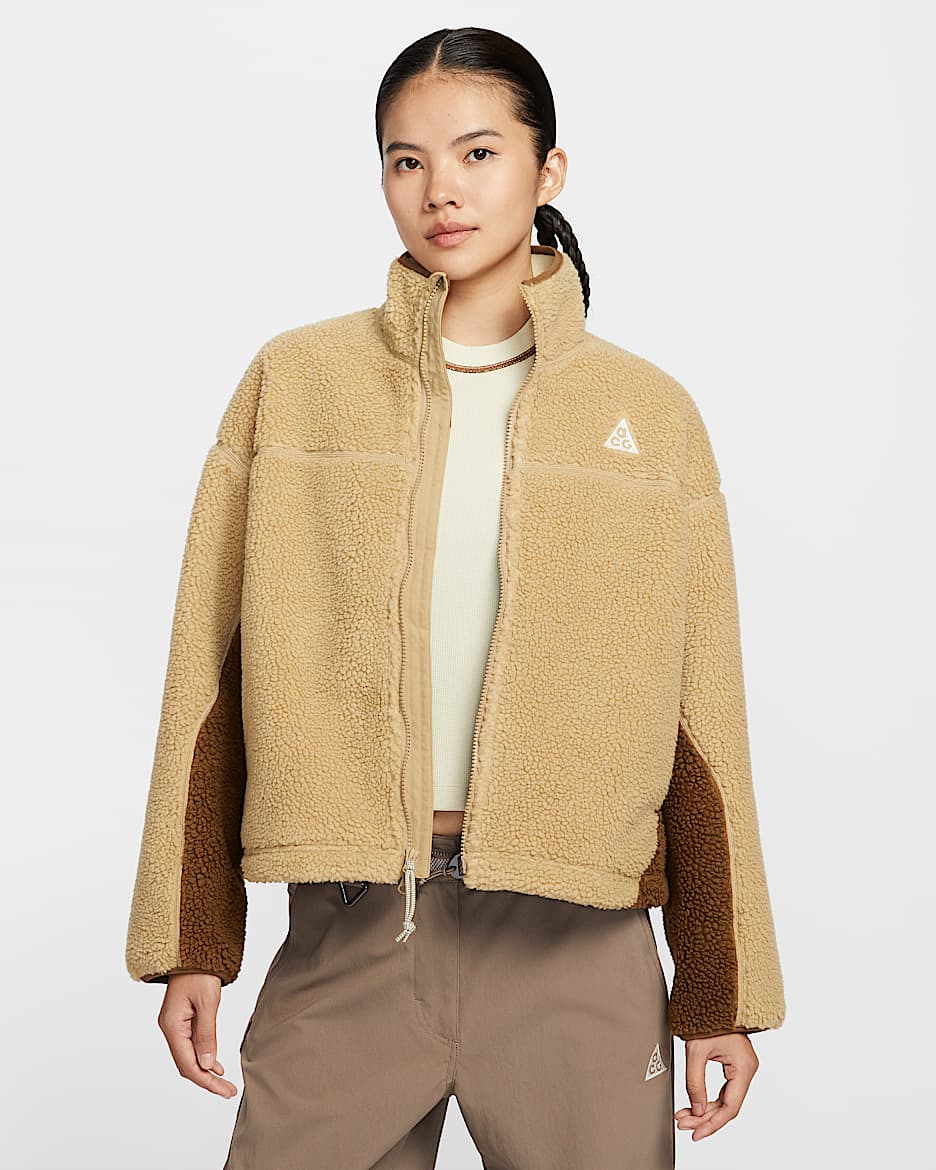 Nike ACG "Canwell Glacier" Therma-FIT ADV 女子仿羊羔绒全长拉链开襟夹克 - 杏茶色/苔木棕色/浅卡其/山峰白