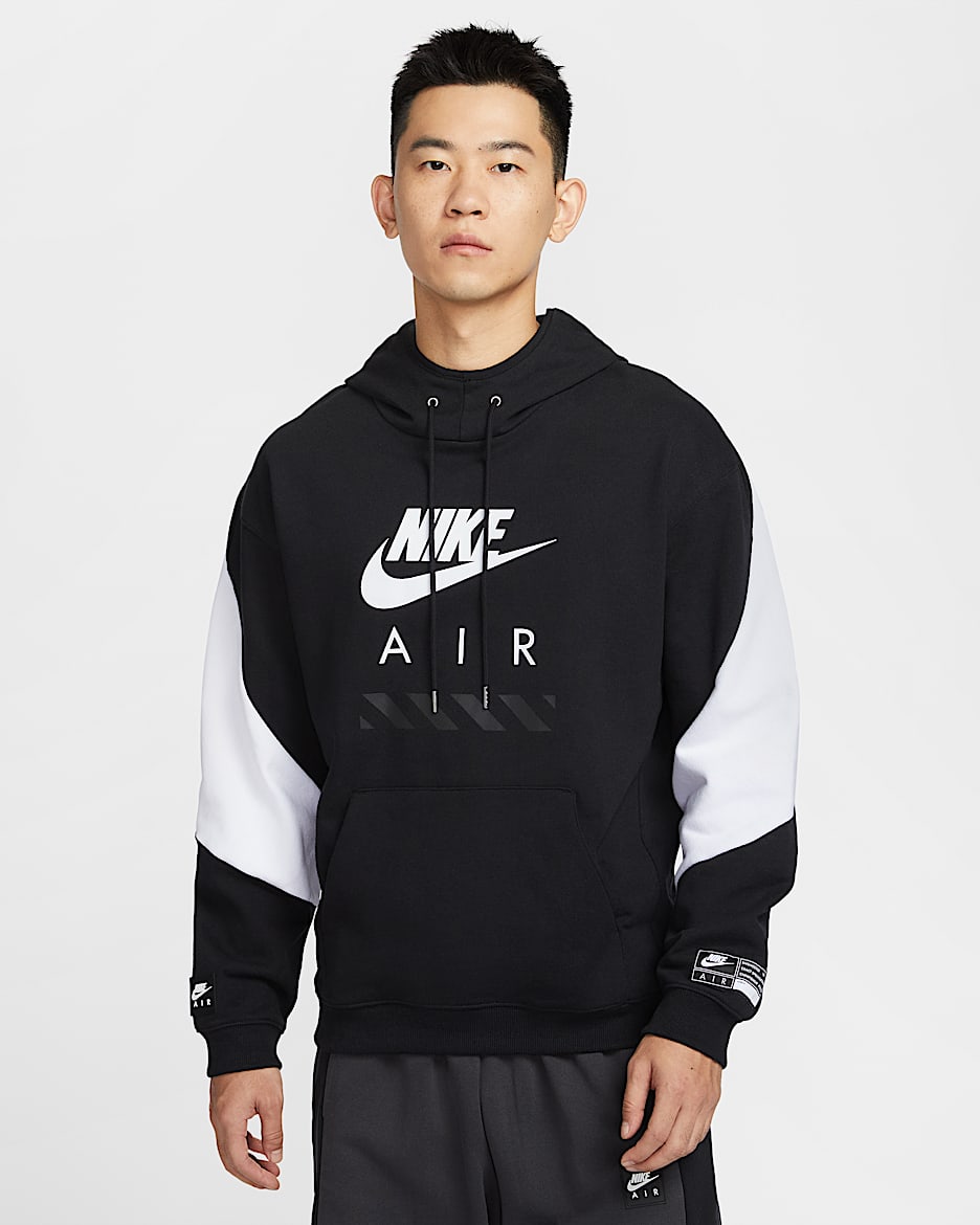 Nike Air 男子薄绒套头连帽衫 - 黑/白色/白色