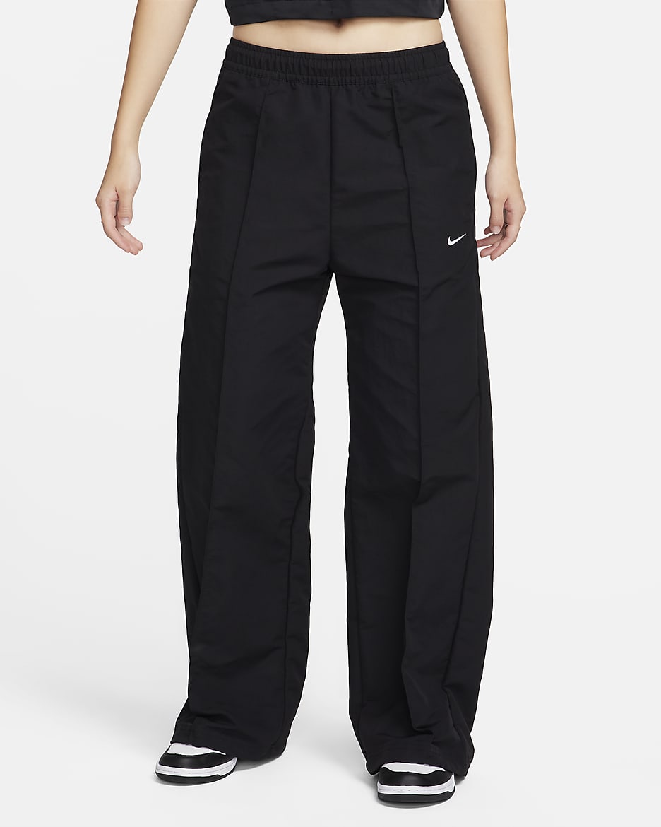 Nike Sportswear Everything Wovens 女子拒水防晒梭织中腰街舞长裤 - 黑/白色