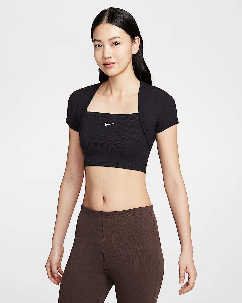 Nike Sportswear Chill Knit 女子紧身短款细罗纹三合一两件套上衣 - 黑/帆白