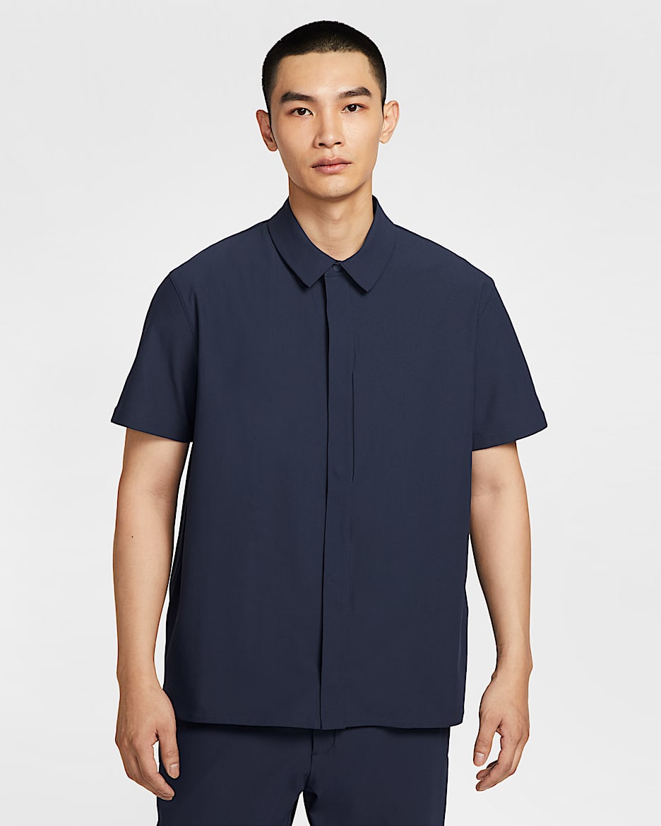 Nike 24.7 PerfectStretch Dri-FIT 男子防晒速干短袖按扣上衣 - 黑曜石色/暗蓝黑