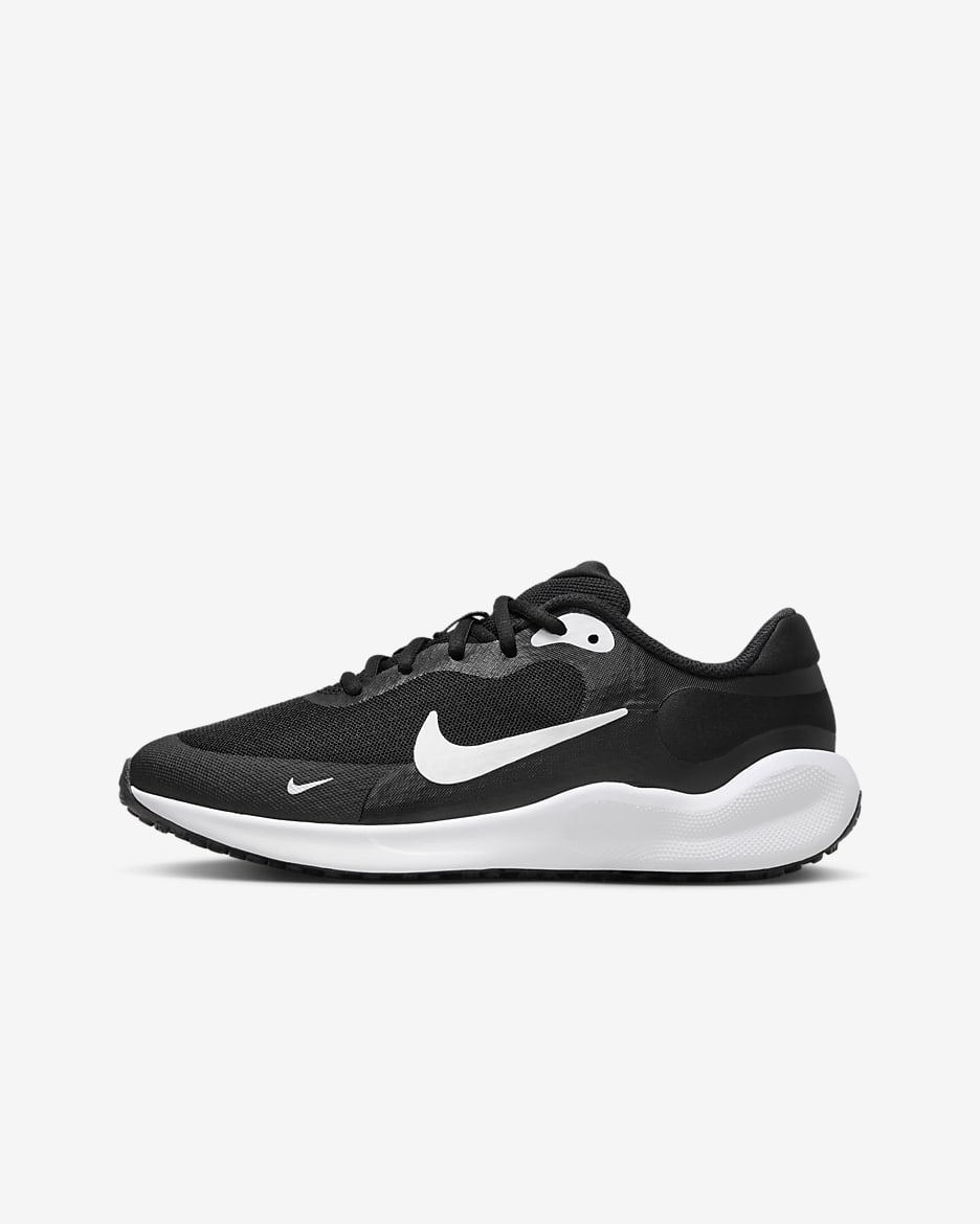 Nike Revolution 7 大童公路跑步鞋 - 黑/白色/白色