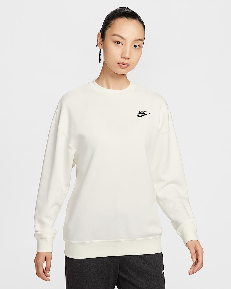 Nike Sportswear Club Fleece 女子宽松薄绒圆领运动衫 - 帆白/黑