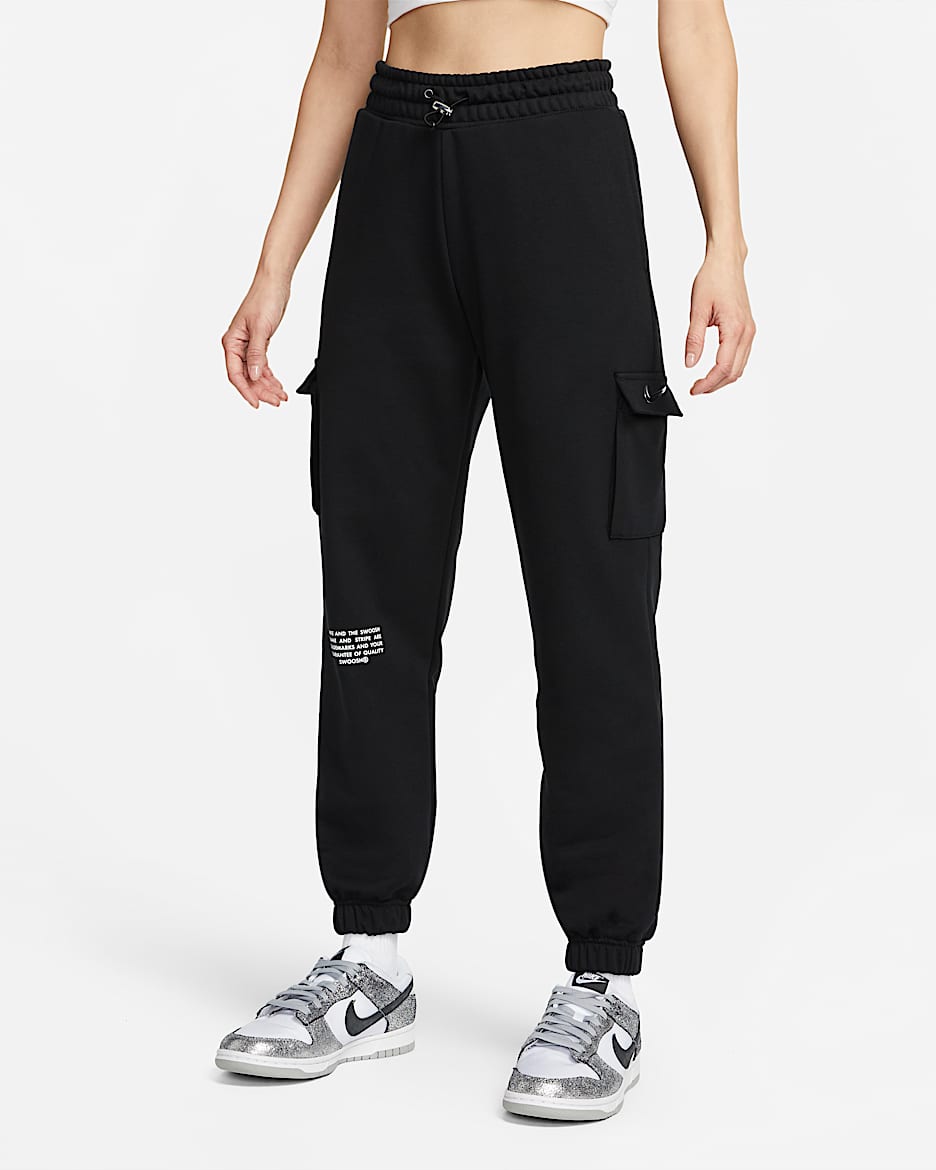 Nike Sportswear Swoosh 女子法式毛圈长裤 - 黑/白色