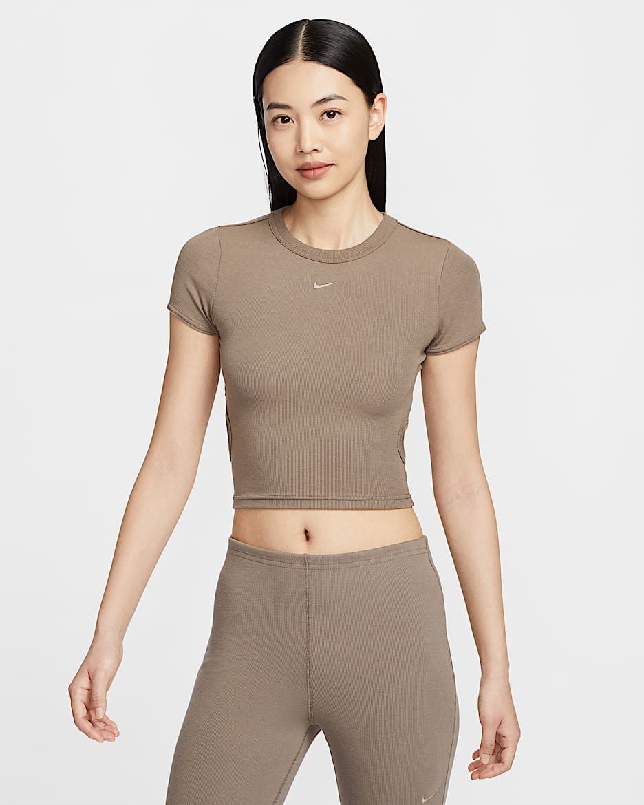 Nike Sportswear Chill Knit 女子紧身短袖短款细罗纹上衣 - 貂棕/貂棕