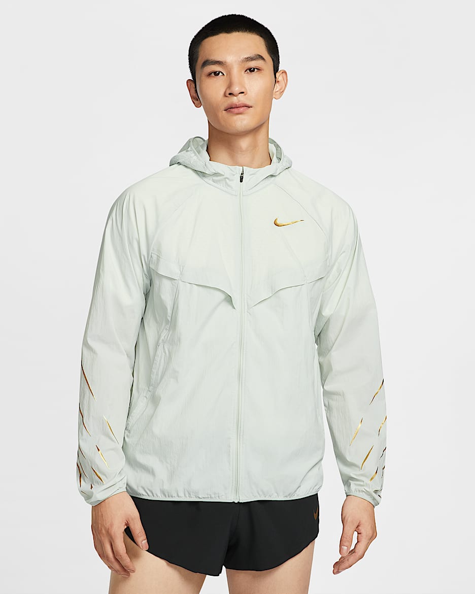 Nike x Jakob 男子拒水跑步夹克防晒衣皮肤衣 - 浅银/浅银/金属色