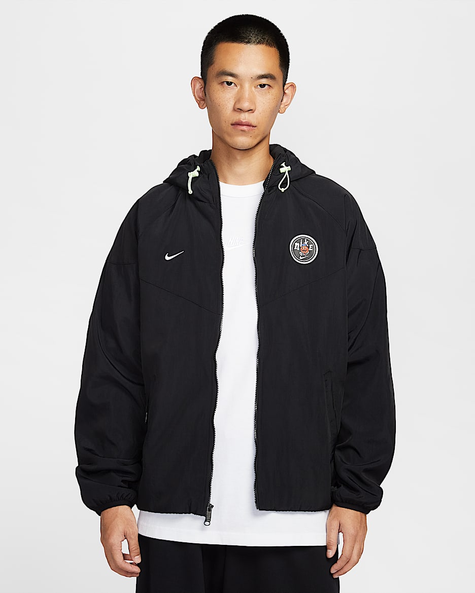 Nike Sportswear 男子摇粒绒里料宽松连帽梭织夹克 - 黑