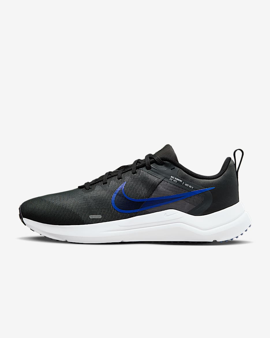 Nike Downshifter 12 男子跑步鞋 - 煤黑/黑/白色/赛车蓝