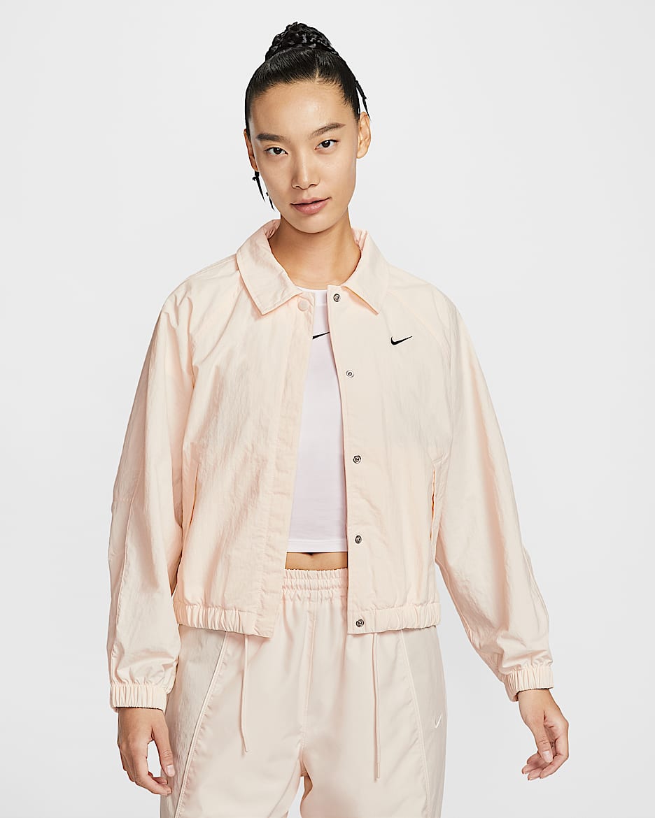 Nike Sportswear 女子 Oversize 风教练夹克 - 粉白/黑