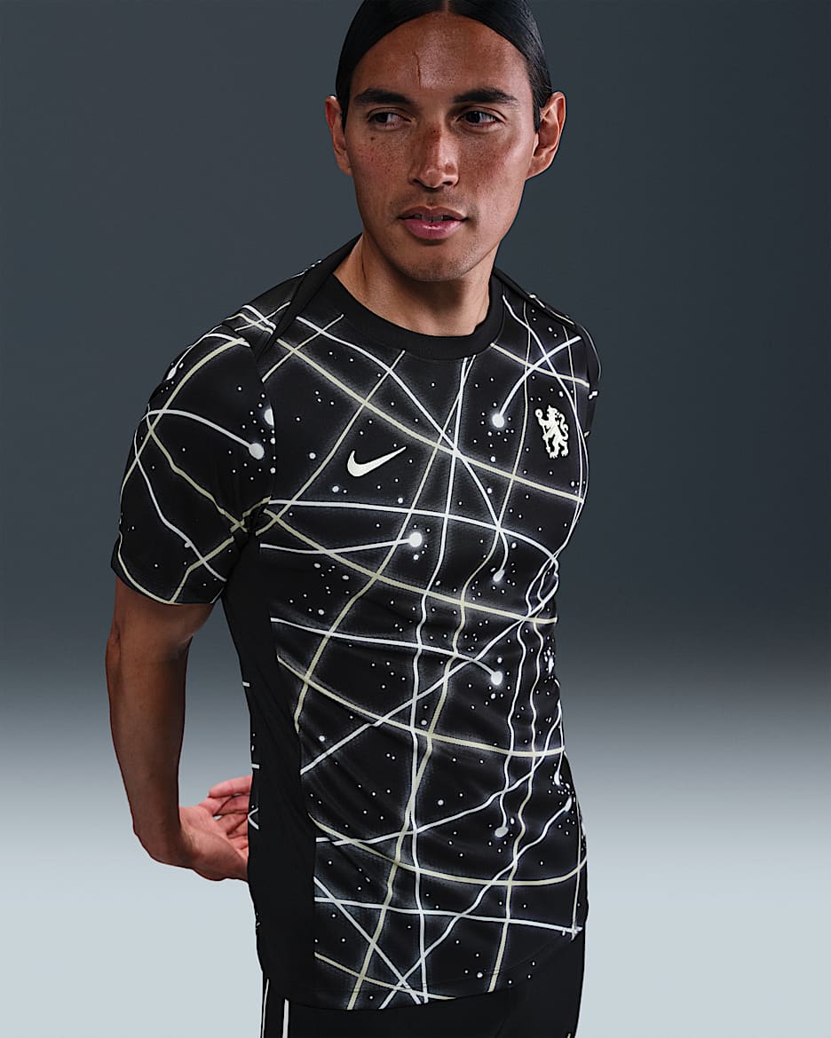 切尔西 Academy Pro Nike Dri-FIT 男子速干足球赛前短袖上衣 - 黑/椰奶色/团队金/椰奶色