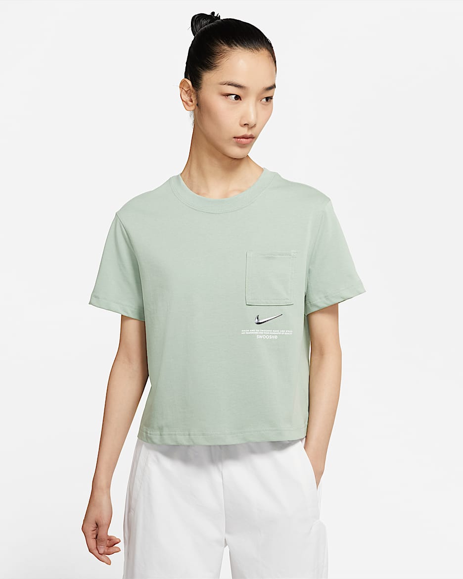 Nike Sportswear Swoosh 女子短袖上衣 - 温和灰绿/白色